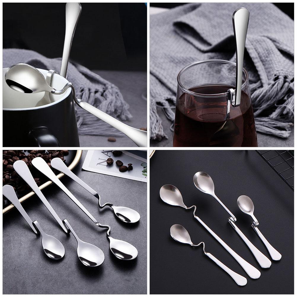 4 Pcs Stainless Steel Tableware Hanging Cup Coffee Spoon Mixing Household Dessert Stirring Spoons Whisk Honey Serving Utensils