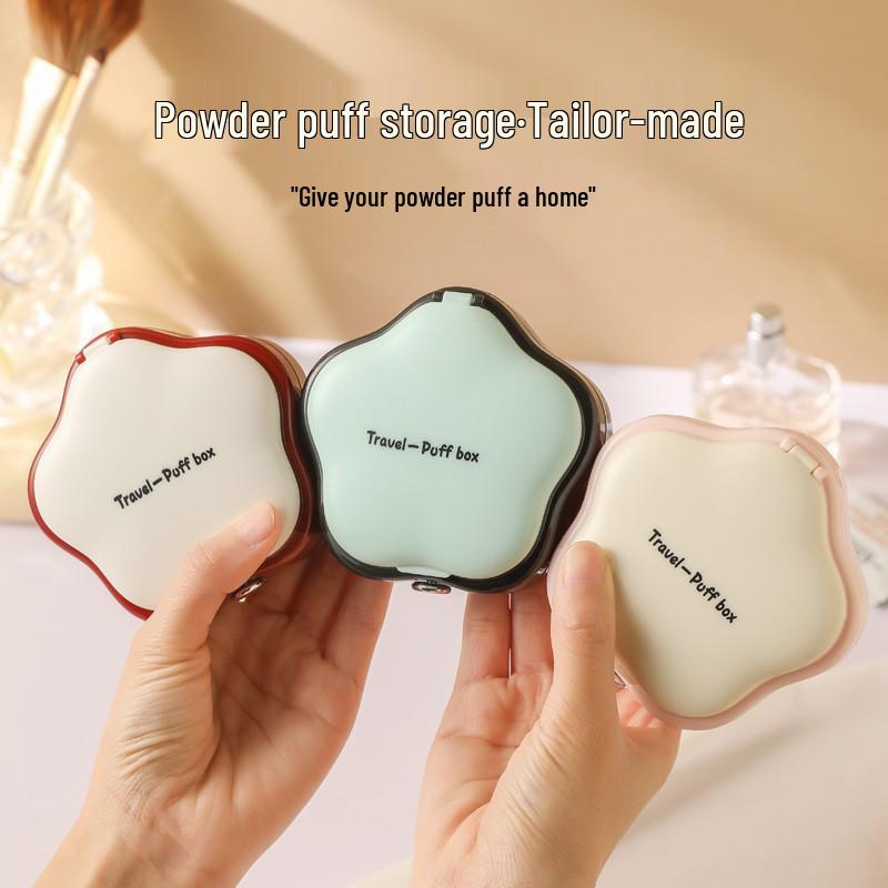 Portable Travel Makeup Powder Puff Storage Box with Mirror - Breathable & Dustproof