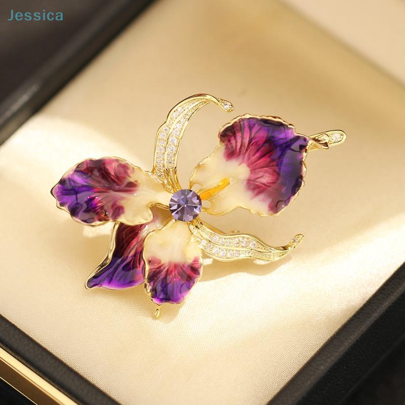 Trendy Enamel Iris Flower Brooch,Sparkling Rhinestone Inlaid Charm Banquet Party Jewelry, Gifts