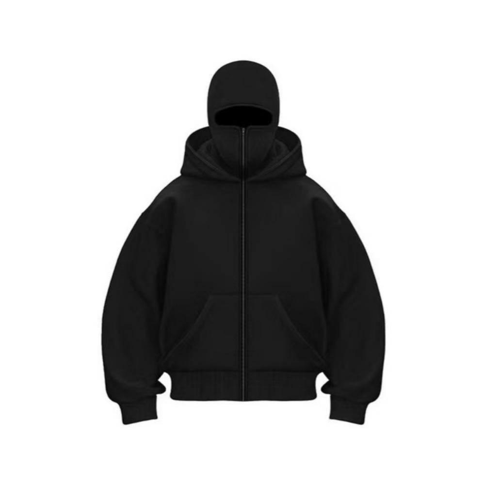 Men's Double Hat Fleece Sweater Hoodie, Solid Color Pullover, Solid Color Hoodie with Zippered Front for Daily Wear (Autumn/Winter)