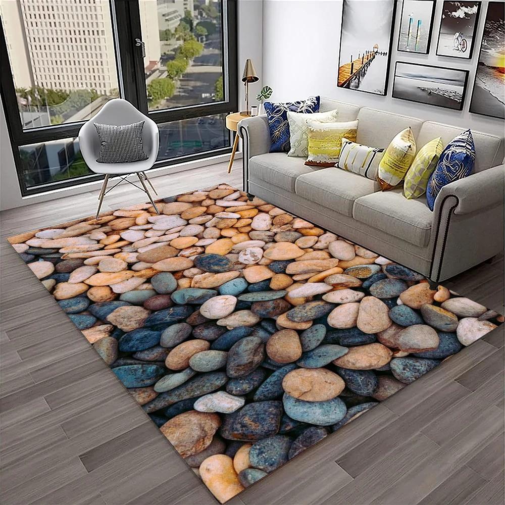 3D Stone Pebbles Footprint Beach Carpet Rug for Home Living Room Bedroom Sofa Doormat Decor,Kid Play Area Rug Non-slip Floor Mat
