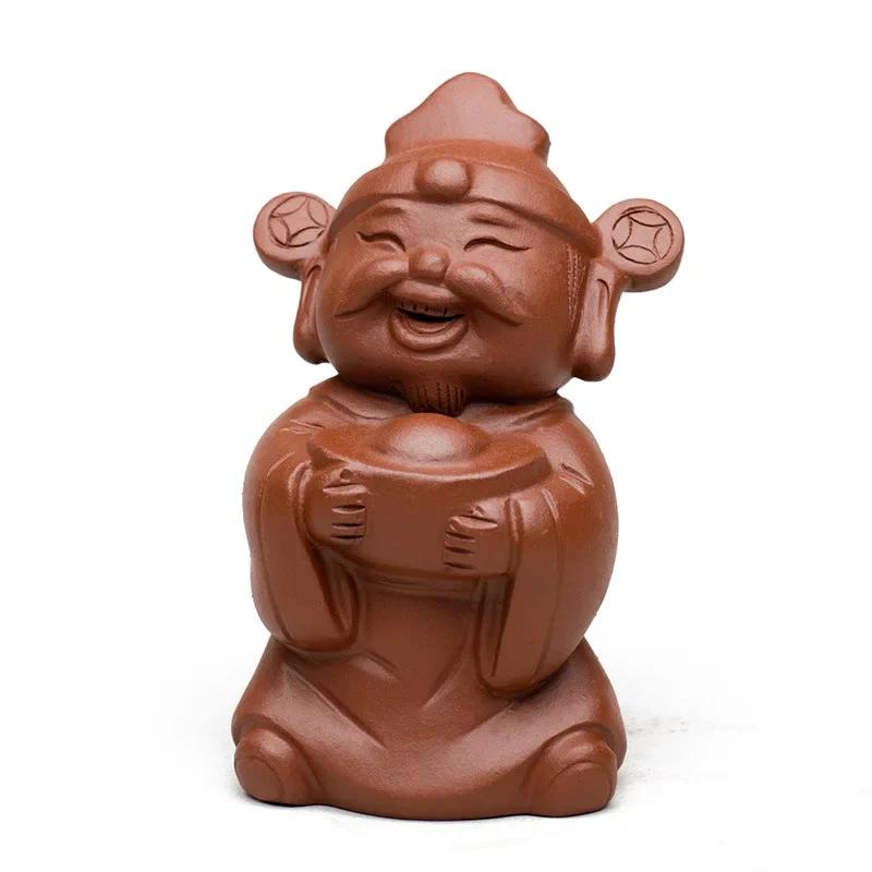 Chinese Yixing Handmade Sculpture Purple Clay Tea Pet Lucky Characters Tea Figurine Ornaments Tea Set Decoration Accessories