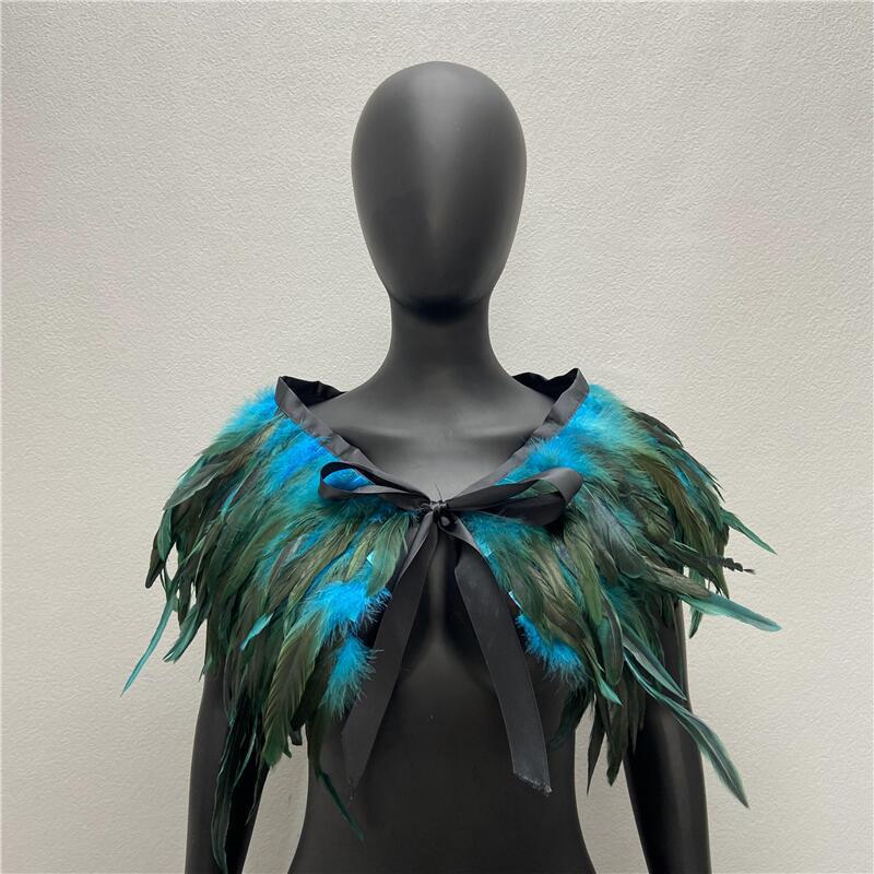 Gothic Feather Shawl Scarf - Rooster & Chicken Feather Cape Cloak Jewelry Accessories