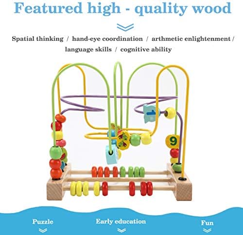 Jacootoys Wooden Roller Coaster Bead Maze, Montessori Educational Toy, Motor Skill Activity Center, Learning Toy for Toddlers & Kids, Boys Girls Gift