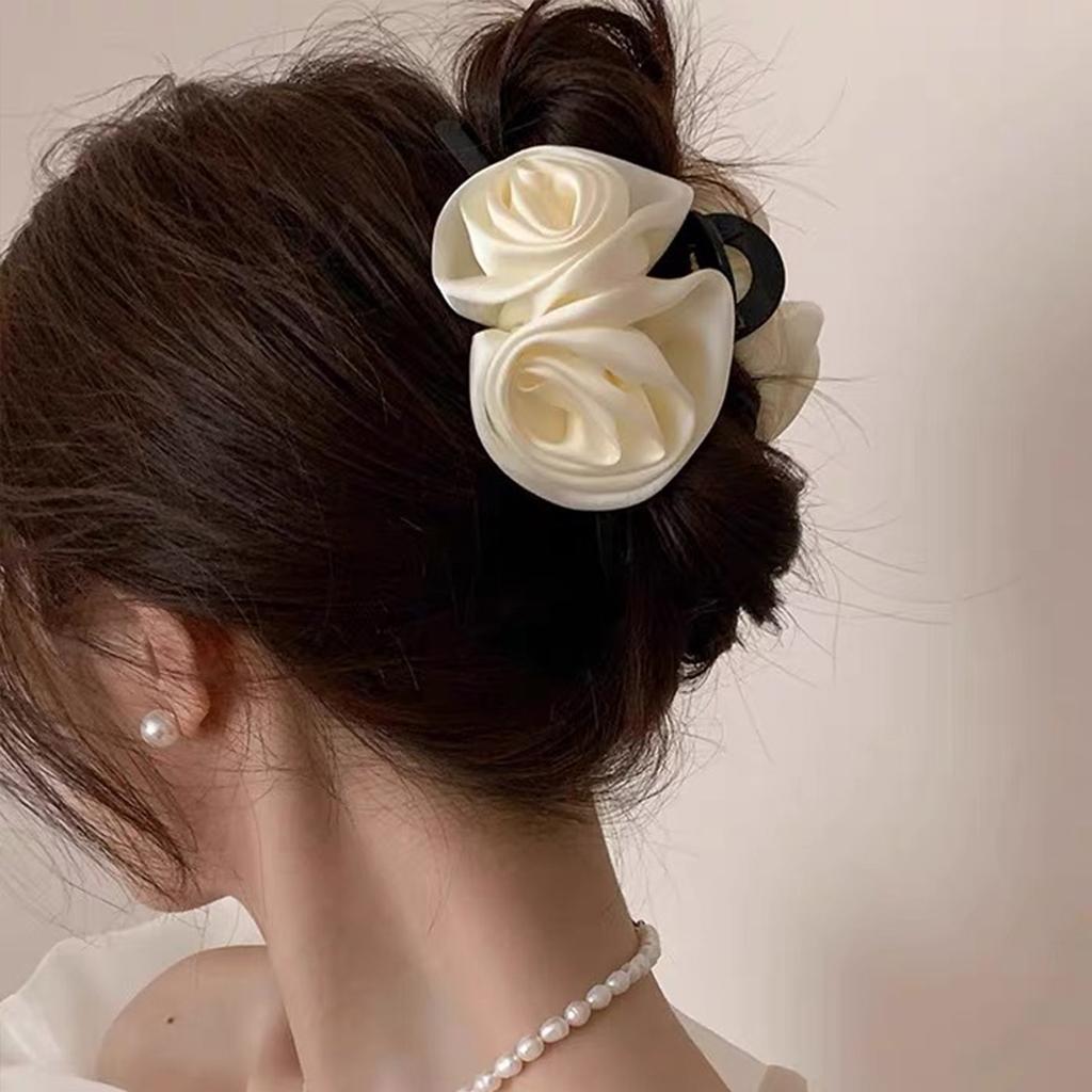 Trendy Flower Hair Claw Elegant Satin Rose Shark Hair Gripper For Women Girls Daily Life Fashion Hair Clip Hair Accessories