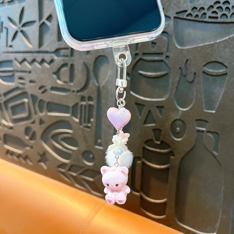 Miu-Style Animal Keychain Pendant with Fur Ball & Bow