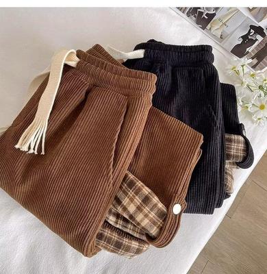 Corduroy Gerimpeld Ruit Casual Wijde Pijp Rechte Broek