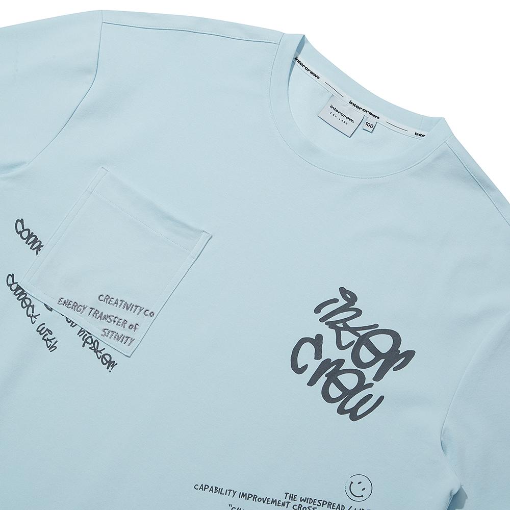 INTERCREW Kitsch Motif Pocket Short Sleeve S Blue Ity2Tm06Asb