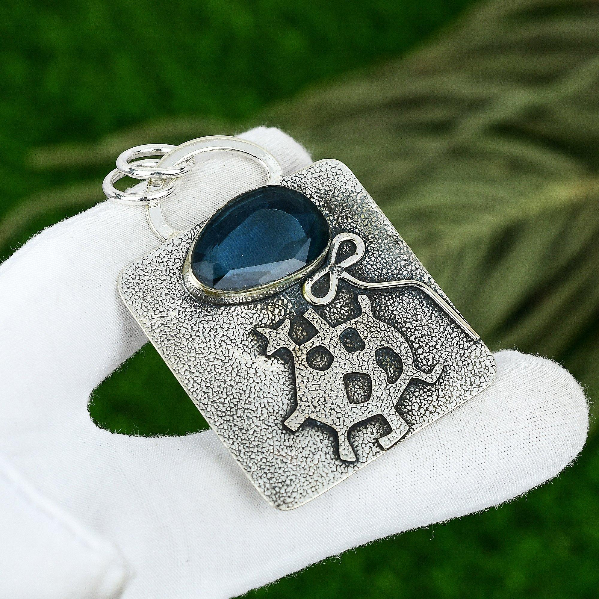 

Сделка ко Дню сестер Индиголит Турмалин Драгоценный камень Серебро 925 пробы Безель Этническая подвеска