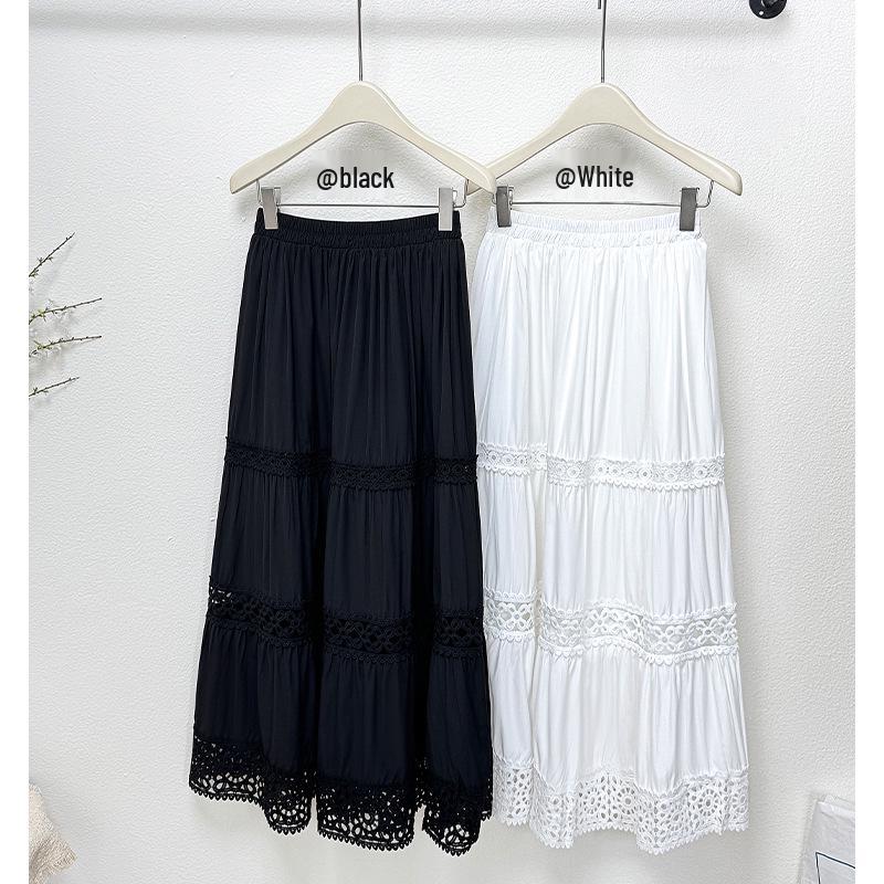 

2026 Spring/Summer French Style Crochet Midi Skirt with Elastic Waist One Size чёрный