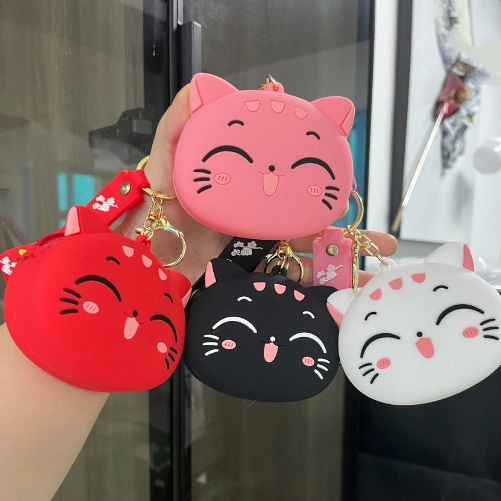 Doll Silicone Cat Coin Bag Kawaii Earphone Bag Sweet Coin Purse Keychain  Kids
