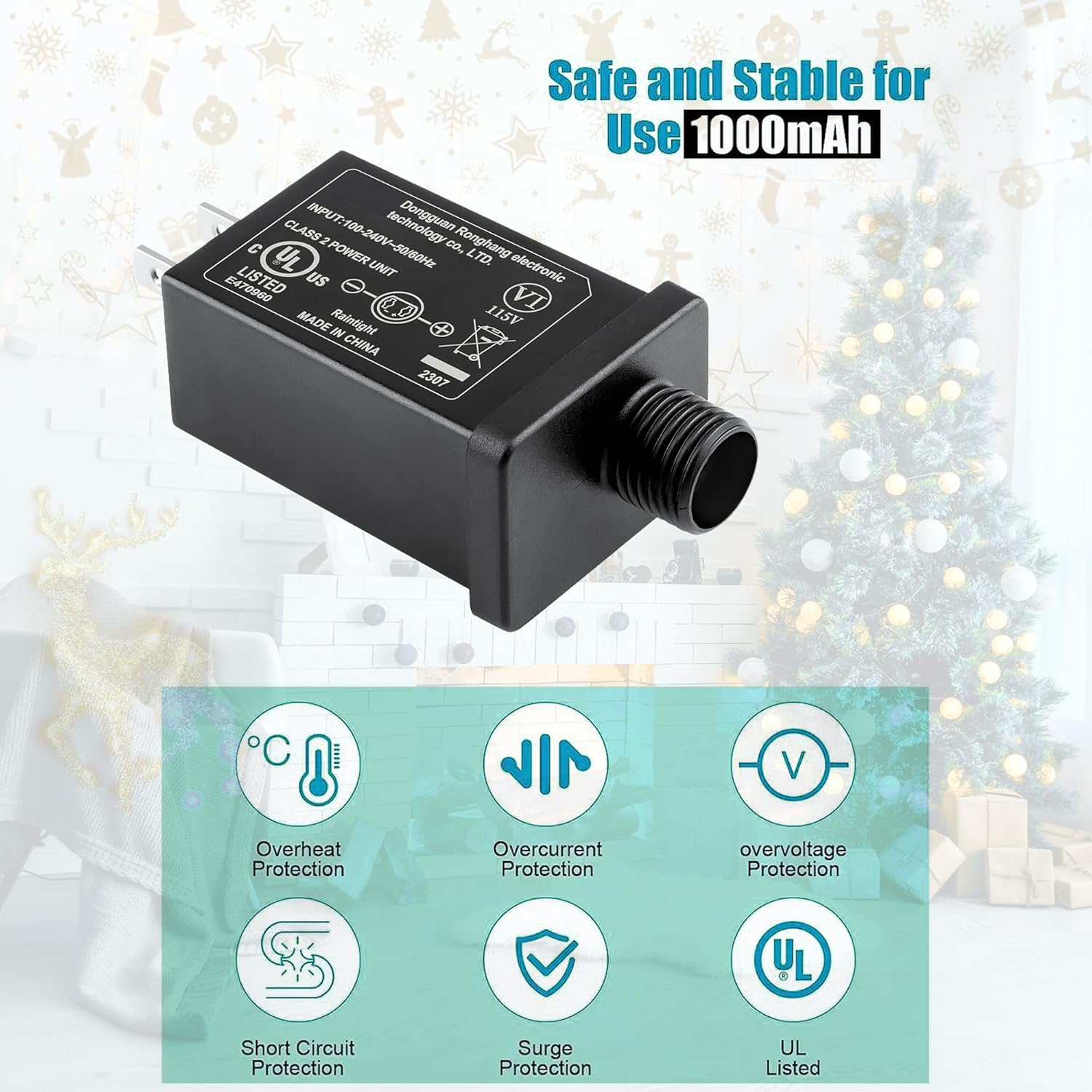 UL Replacement Inflatable Adapter - 12V 0.7A Transformer Plug for String Light, Fountain Lights, Class 2 Power Supply 120VAC 60Hz for LED, Outdoor