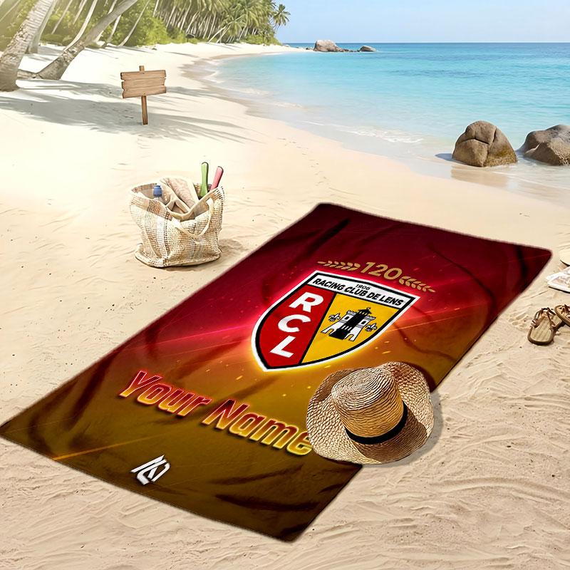 Racing club de lens Telo da Spiaggia Stampato Personalizzato Logo Calcio Supporto Nome Personalizzato Testo Asciugamano Assorbente Per Sport Viaggio Regalo Speciale