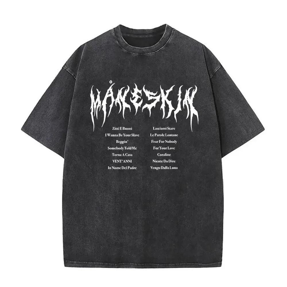 Maneskin Cotton Oversized Mneskin TShirt Washed Italian Rock Band Tee Unisex