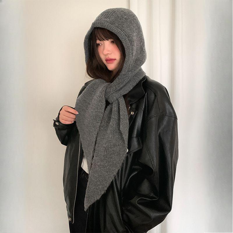 Autumn Winter Thickened Warm Niche Knitted Hat with Integrated Hat and Scarf