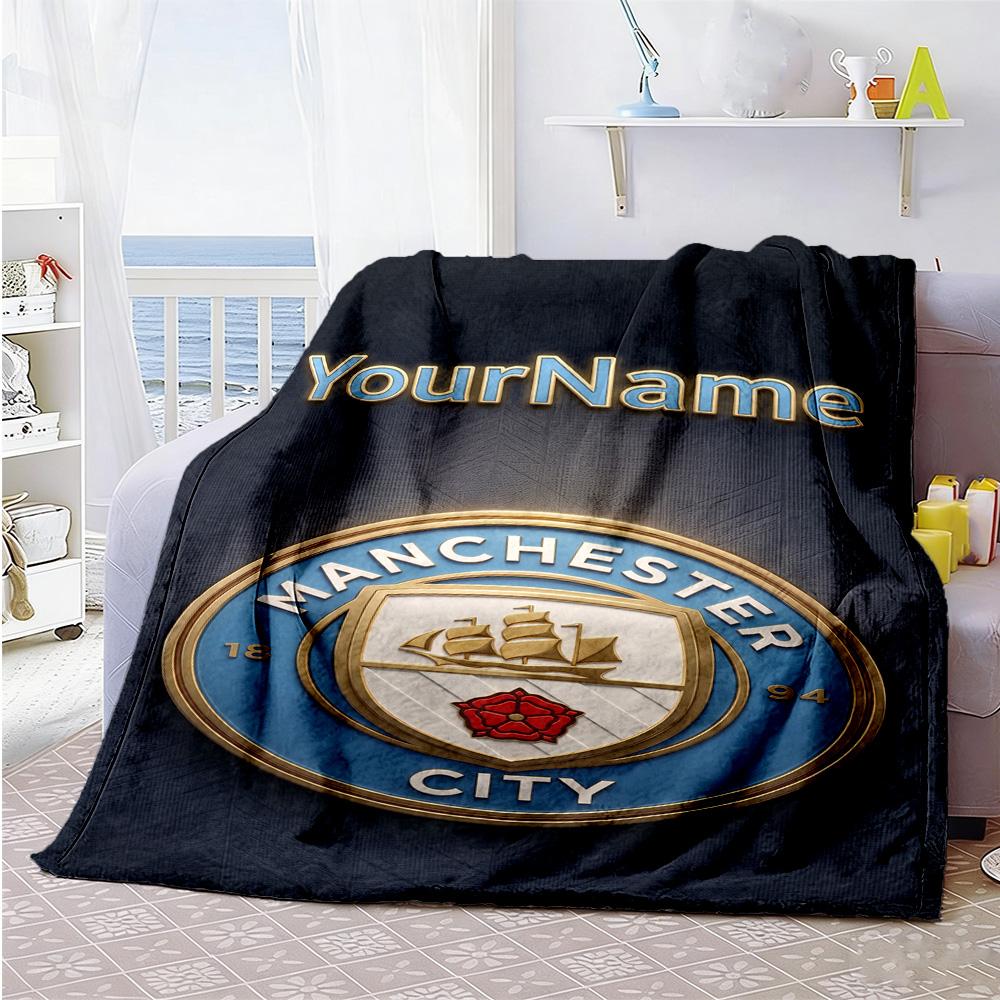 Manchester City Customize Your Name Blanket Multi-purpose Customizable Blanket Ultra-Soft Suitable for Chair Bedding Bed Nap for All Occasions