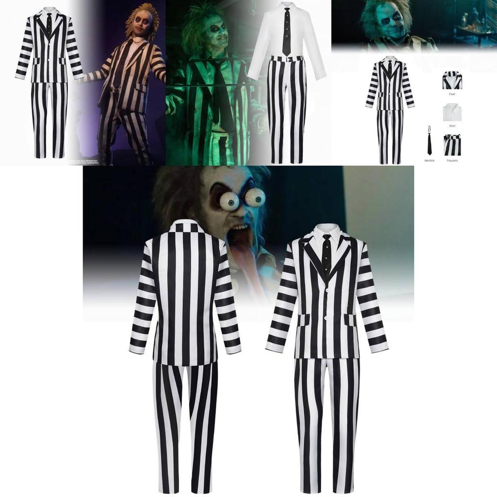 Strepitoso Completo Completo a Strisce di Michael Keaton Costume Cosplay di Halloween