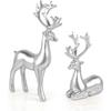 2 Pcs Christmas Reindeer Sculpture, Resin Elk Statues Deer Decorations for Home, Office, Bookshelf TV Stand, Living Room (Silver)