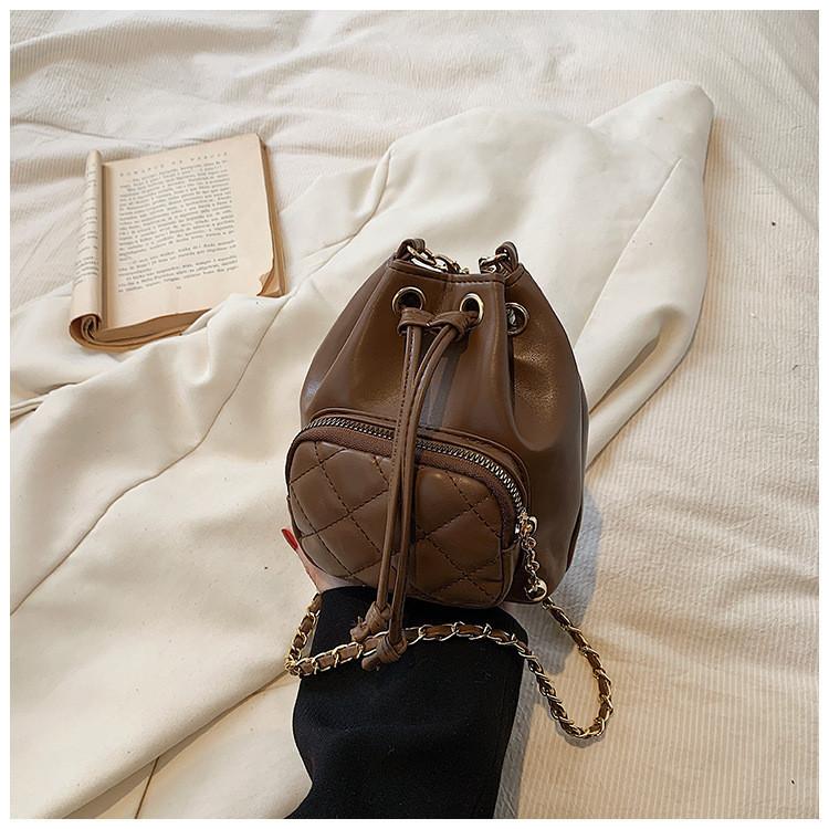 Chic Diamond Quilted Chain Bucket Bag Women s Purse 2023 Fashion Single Shoulder Bag коричневый