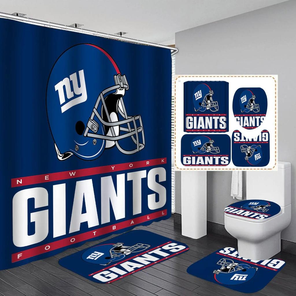 White Navy Blue American Football Shower Curtain Set,Modern Texas Star Rugby Athlete Helmet Sports Bathroom Set Non-Slip Mat Rug