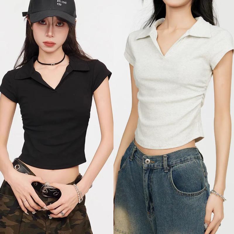 Cotton Summer Sexy Women's T Shirt Skinny Slim Basic Solid Crop Short Sleeve TShirtCasual Tee Women
