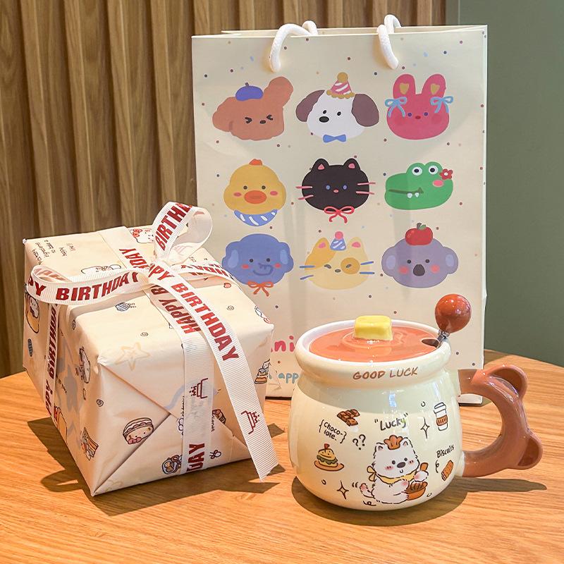 Birthday Gift Cute Cream Puppy Water Cup Girls Ceramic Mug with Lid Girlfriend Children Practical Souvenir