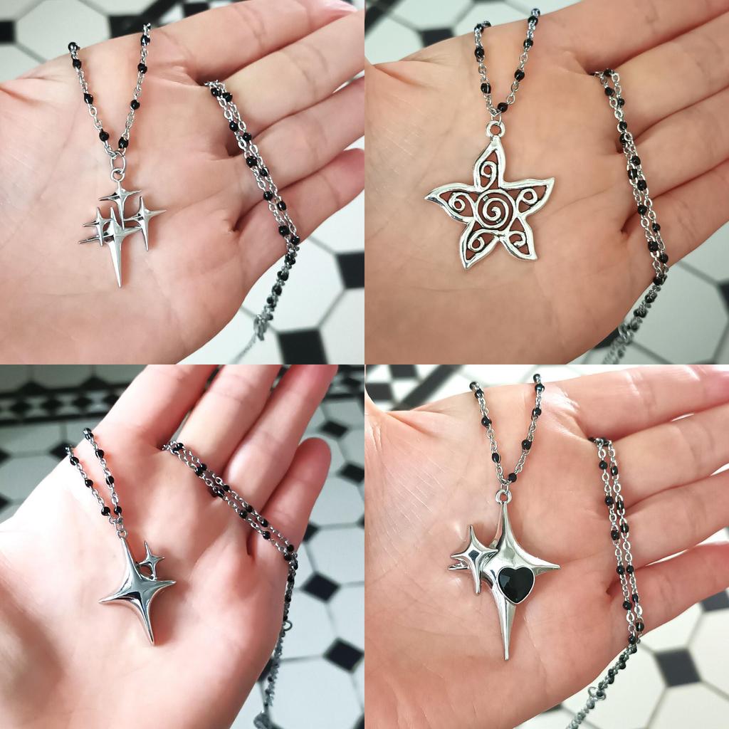 Dark Gothic Star Geometric Necklace For Women With Zinc Alloy Pendant 51cm Chain
