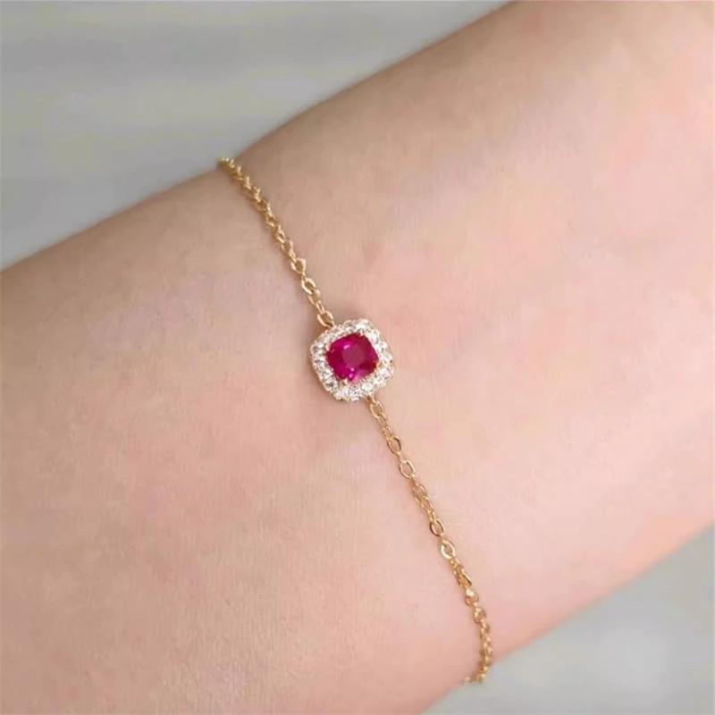

925 Sterling Silver Exquisite Shiny Red Zircon Geometry Bracelet Adjustable for Women Summer Daily Gift Gold