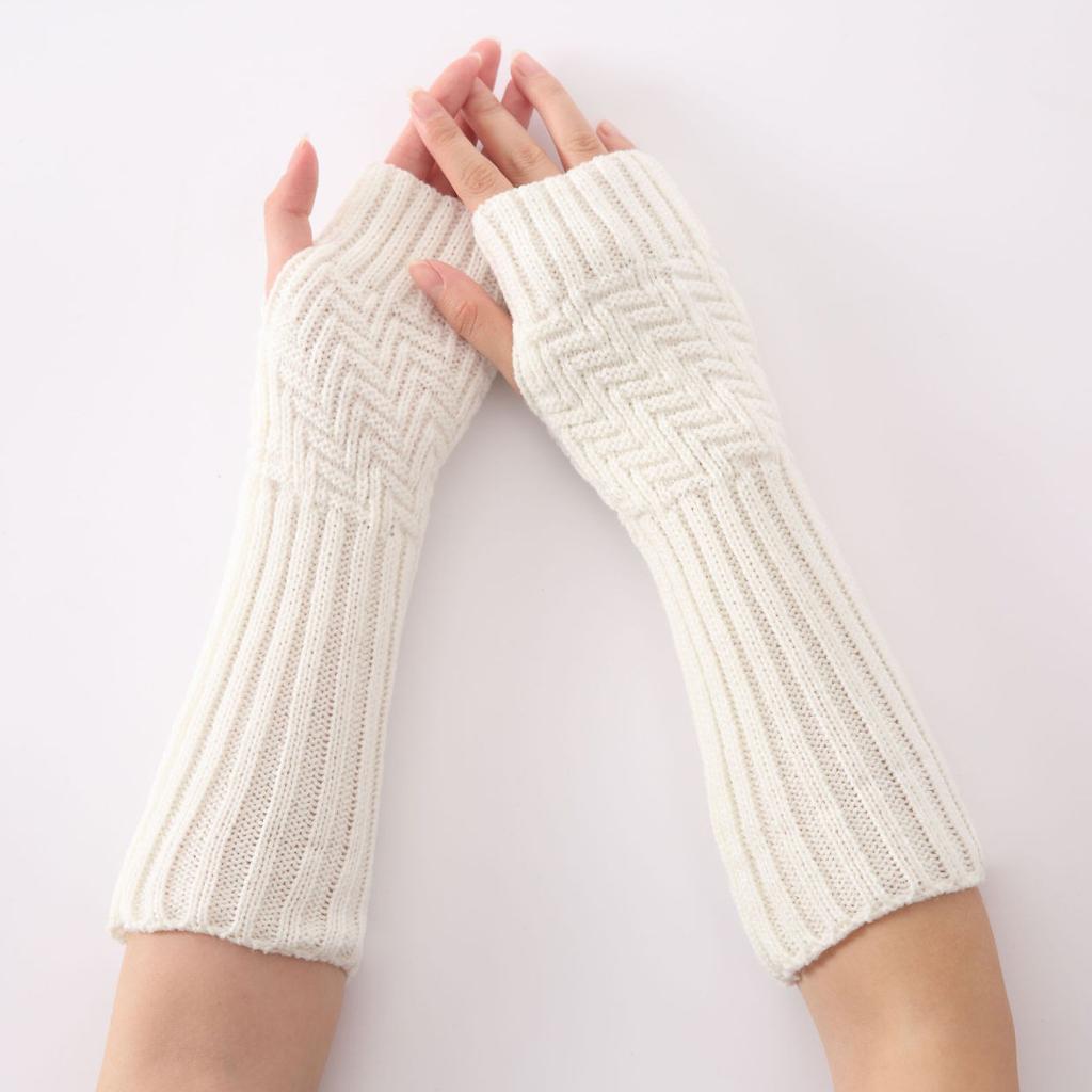 Diagonalt randiga fingerlösa handskar Höst och Vinter Nya Herr- och Dam Jacquardstickade Ull Varma Ärmar Pile Handledsvärmare