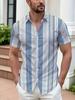 Men'S Stylish Short-Sleeve Shirt, a Trendy New Blue And White Striped Short-Sleeve Shirt for Summer Wear, Perfect for Casual Outings, Beach Vacations,