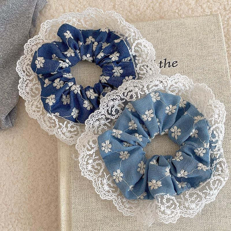 1 Stück Neuer Spitzen-Darmring mit Blumenmuster Denim-Haarband für Damen; Hochelastischer Kopfschmuck