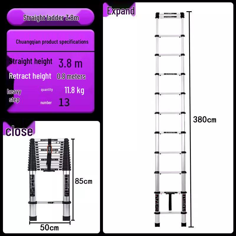 Aluminum Alloy Telescopic Folding Extension Ladder, Multifunctional A-Frame Design, Portable & Thickened for Engineering Use, Free Shipping