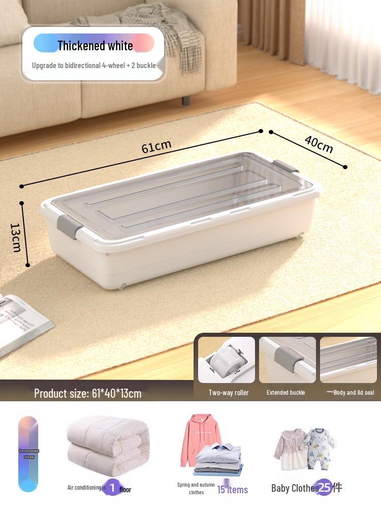 Under-bed Transparent Storage Box with Wheels for Clothes and Quilts