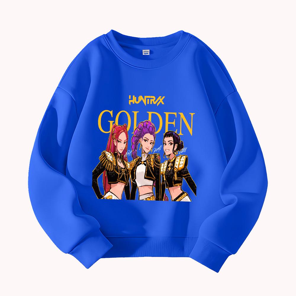 

HUNTRX Женский повседневный свитшот с графическим принтом «Золотые девочки», круглым вырезом и длинными рукавами, из смесового хлопка, модный уличный пуловер 160