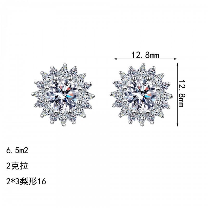 Sterling Moissanite Sunflower Stud Earrings Women Lightweight Luxury Minimalist Daily Wear