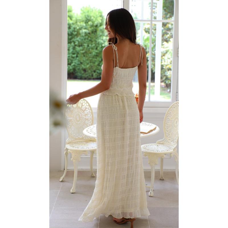 Women's Summer New Solid Colour Elegant Chiffon Halter Long Cake Skirt Hundred Folds Lace Long Skirt Suit