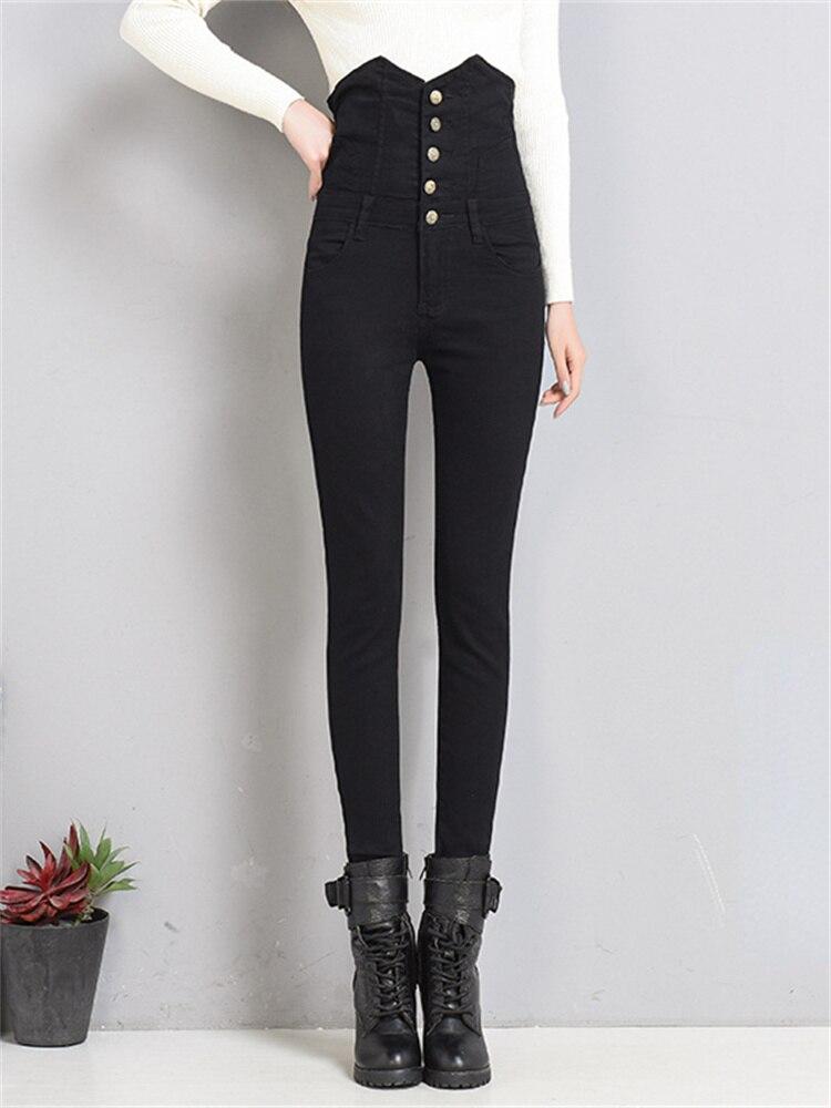 

Осень-зима, модные женские простые повседневные джинсы из эластичного хлопка, женские джинсы с высокой талией, уличные шелковые джинсы, потертые джинсовые брюки-карандаш 34