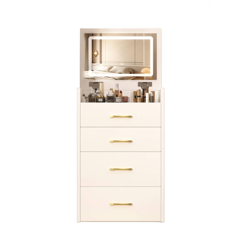 3-in-1 Schminktisch mit offenem Spiegel, Kleines Set mit klarer Glasplatte, Kompakt mit 3 Schubladen, Schminktisch für Schlafzimmer, Maße: B60/H118/T40 cm.