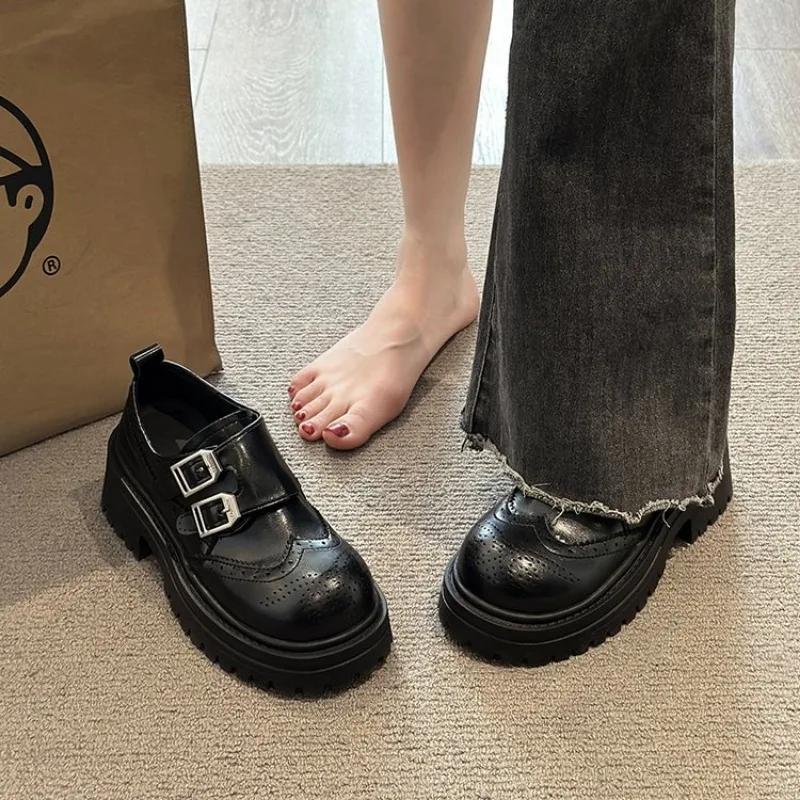 Fashion Women's Thick Heel Flats British Style 2024 Spring Autumn New Loafers Versatile Short Women Heightening JK Single Shoes
