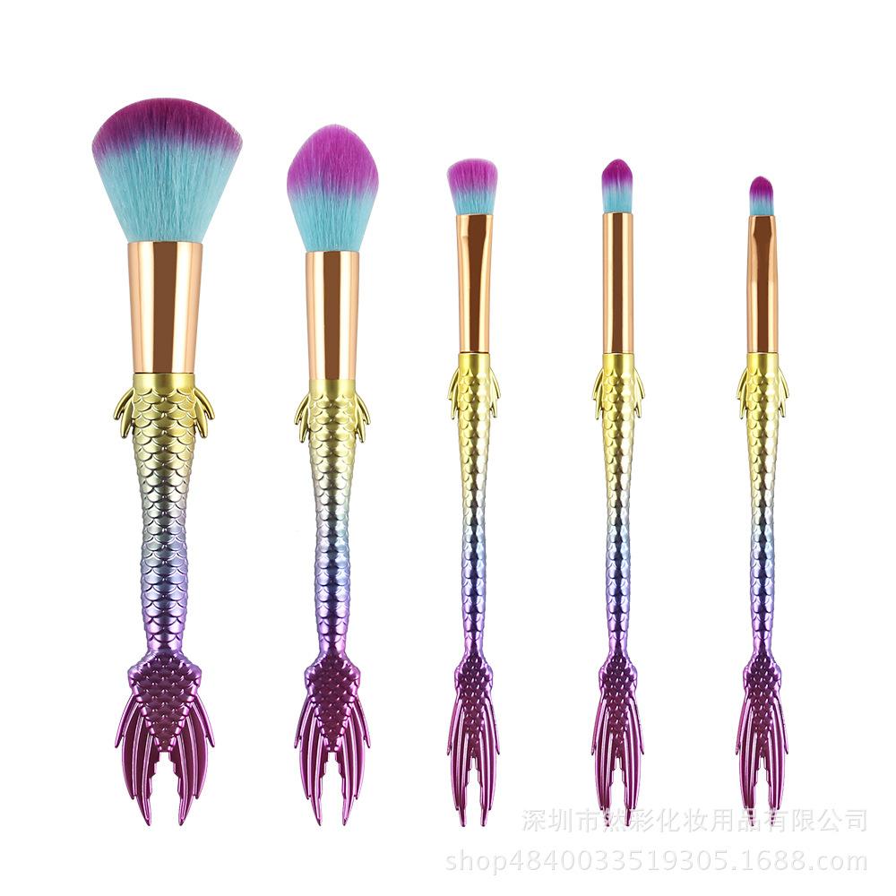 

New 5 gradual change color mermaid makeup brush fish tail makeup brush set brush, beauty tool set