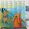 Relaxed Cat Shower Curtain, Japanese Art Great Wave Sunset Design, Fun Vacation Scene Print, Unique Aesthetic Bathroom Decor
