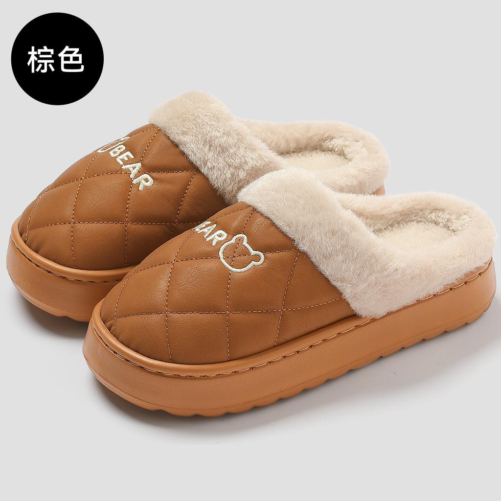 pu waterproof cotton slippers winter indoor home plush warm winter home non-slip cotton mop