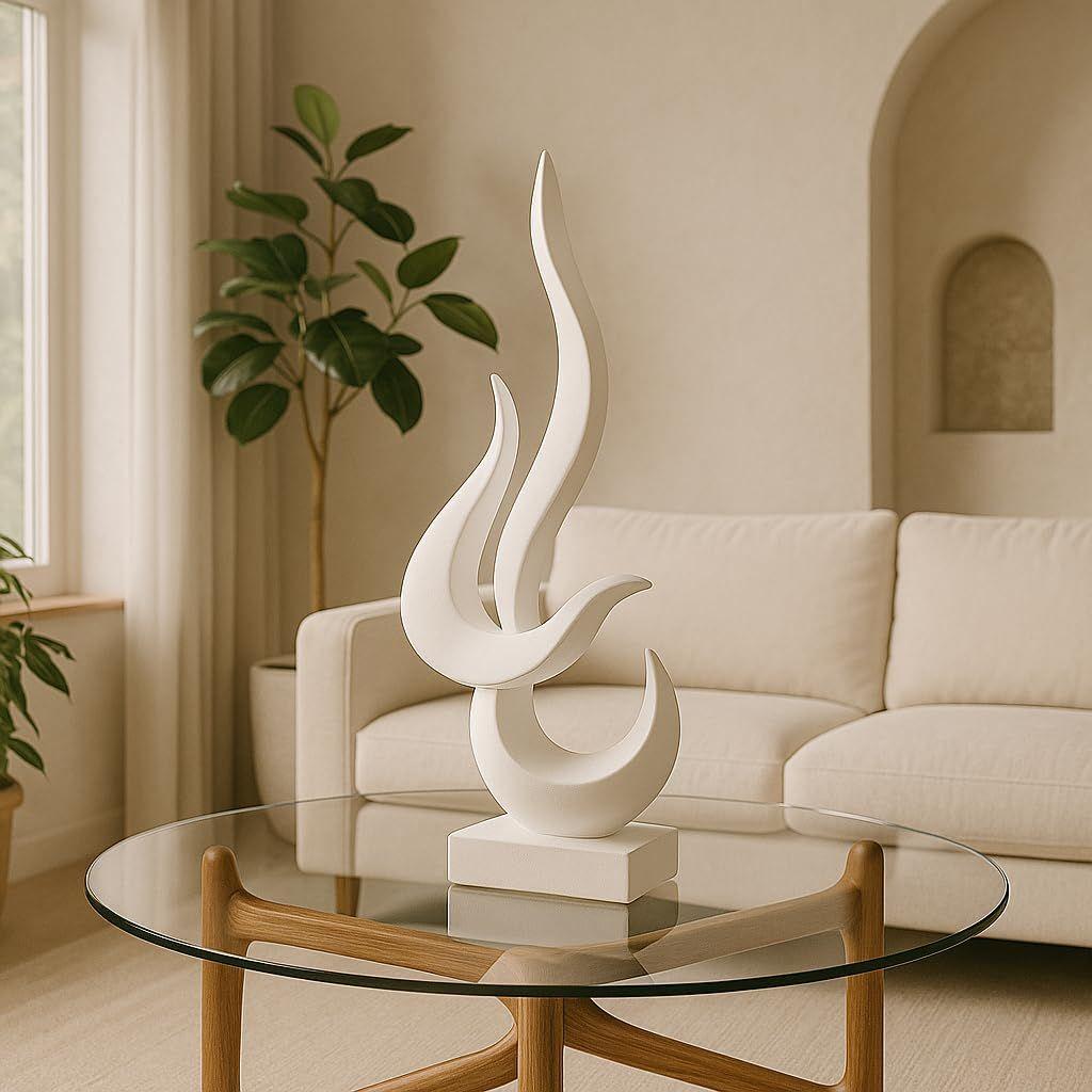Home Décor Fire Shape Table Decorating Matte Finish Ceramic Figures - (White)
