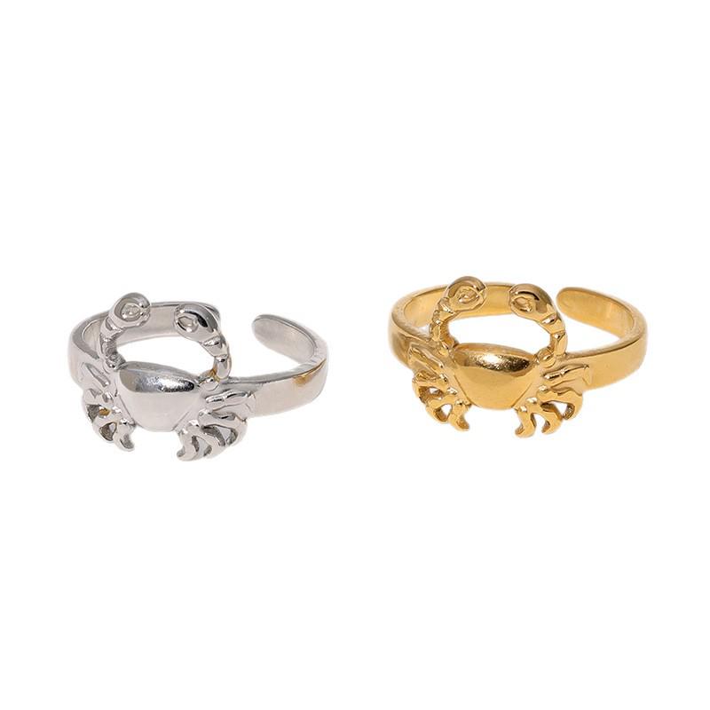 18K Goldplattierter Edelstahl Krabbenring - Serie Meeresbewohner