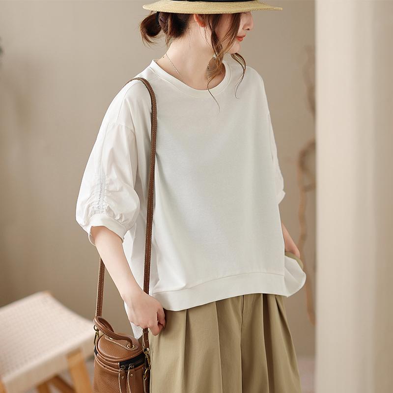 DIMANAF 2026 Plus Size Summer Women T-Shirts Casual Lady Tops Cotton Tunic Shirt Oversize Loose Tees Black