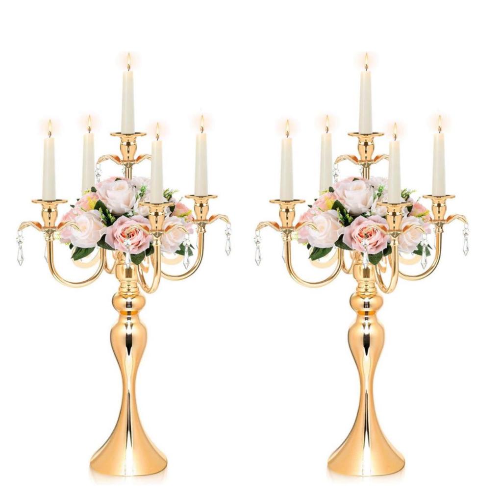 Gold European Retro Five-Head Metal Candle Holder for Weddings and Romantic Dinners