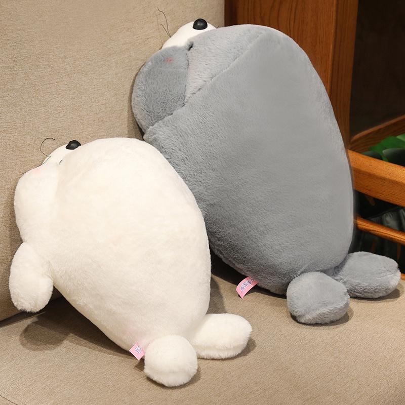 Cute Hairy Lying Seal Plush Pillow Stuffed Soft Kawaii Animal Cushion Lovely Plush Seal Dolls for Birthday Christmas Gifts