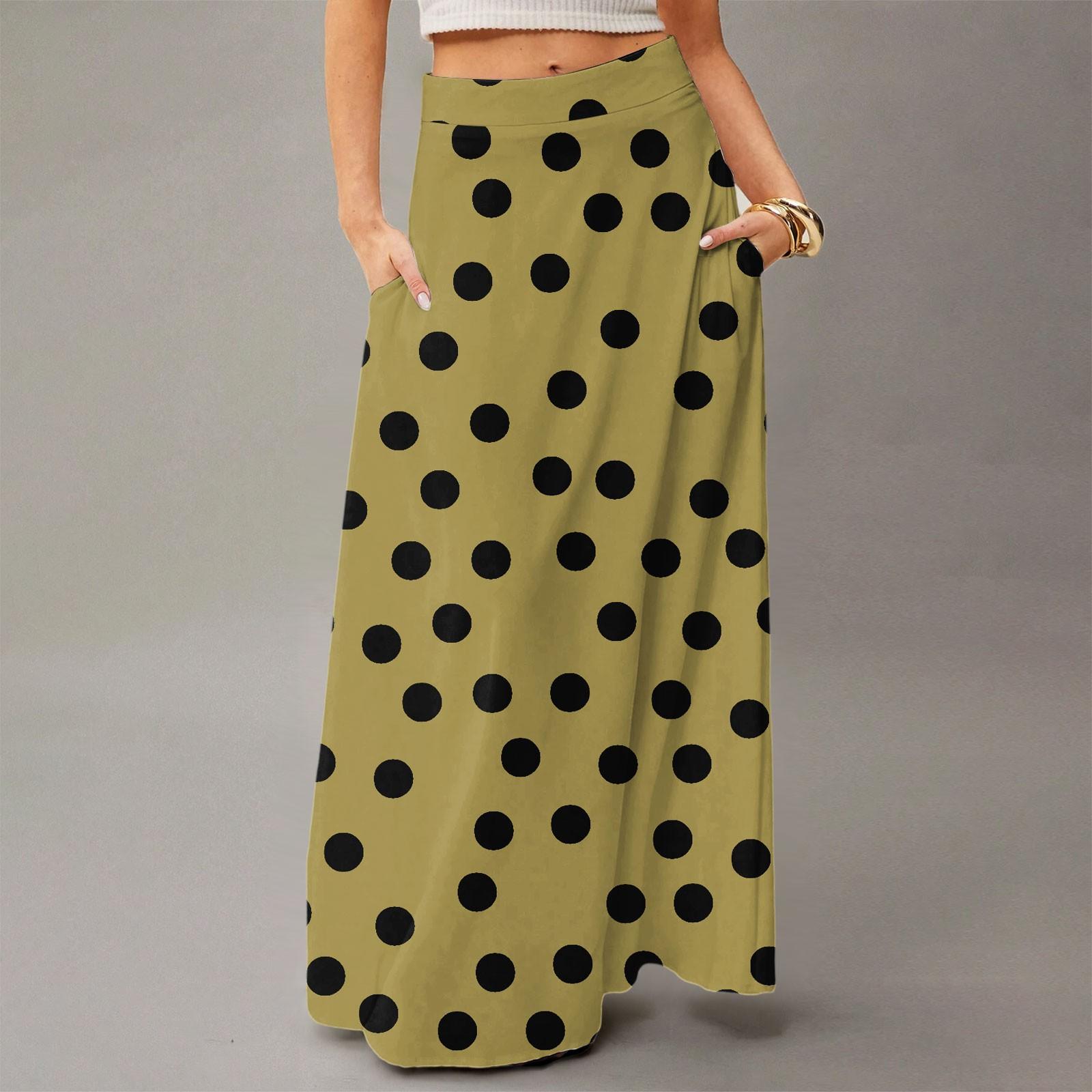 

Женская повседневная складная юбка-макси с принтом в горошек, высокой талией и карманом, с драпировкой M