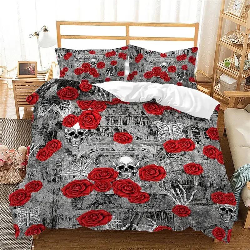 Death Butterfly Gothic Skull Duvet Cover Set Butterflies Skeleton Halloween Bedding Sets Ombre Hippie Comforter Cover King Size