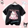 2026 Hello Kitty Summer Tshirt  Cotton ShortSleeved Girls Sportswear with Cartoon Print for Children Aged 112 Years Old